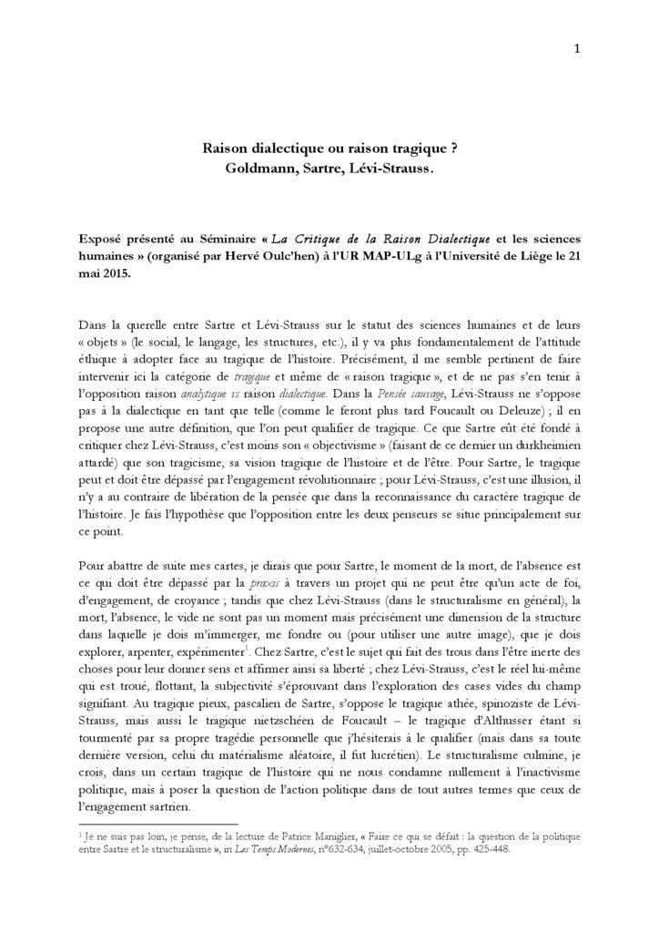 thumbnail of Raison dialectique ou raison tragique Goldmann, Sartre, Lévi-Strauss